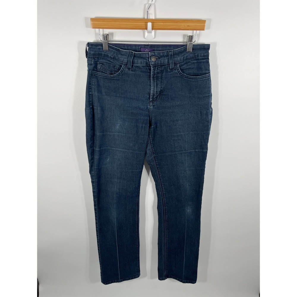 NYDJ Marilyn Straight Womens 10 Blue Mid Rise Dark‎ Wash Stretch Denim